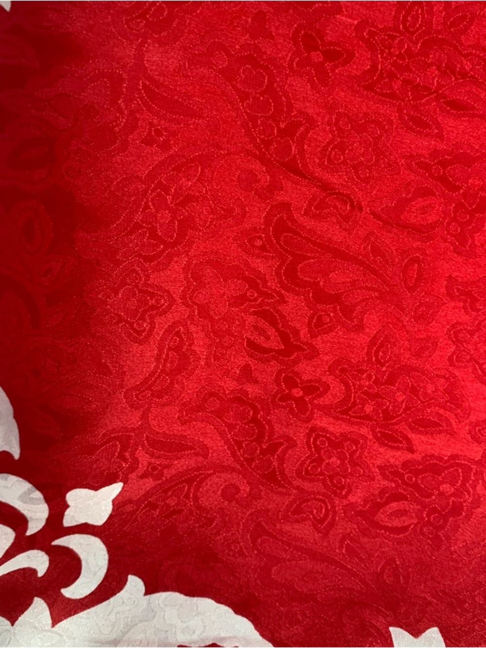 Pre Owned Yves Saint Laurent Red and White Floral Logo Scarf